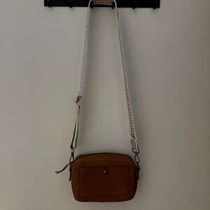 Brown Leather Madewell Bag with patterned strap
